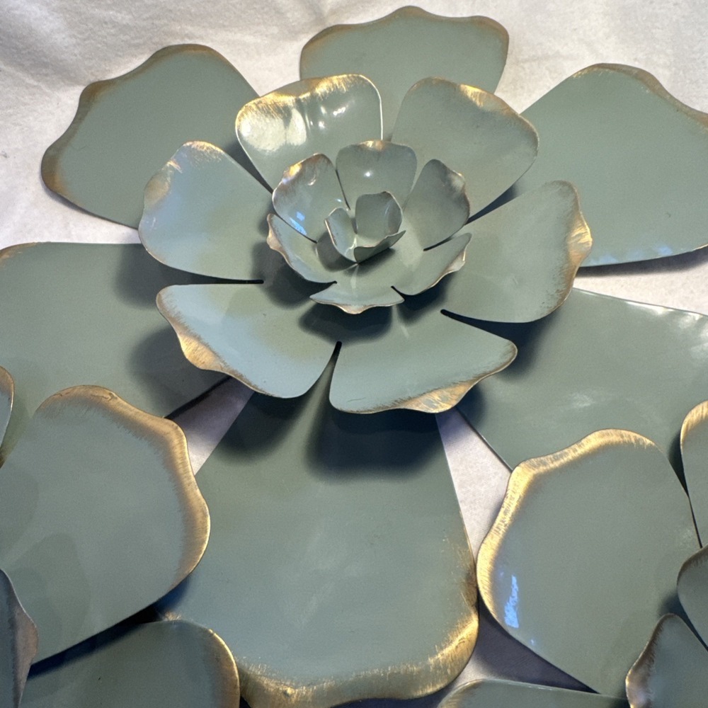 3 Shabby Chic French Country Green w Gold MetalDimensional Wall Decor 12" & 8" - Picture 4 of 7